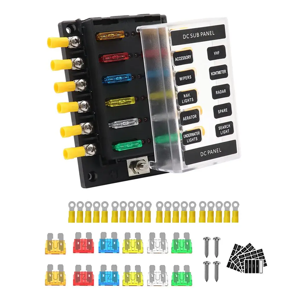 12 way fuse fuse box with negative bus, waterproof