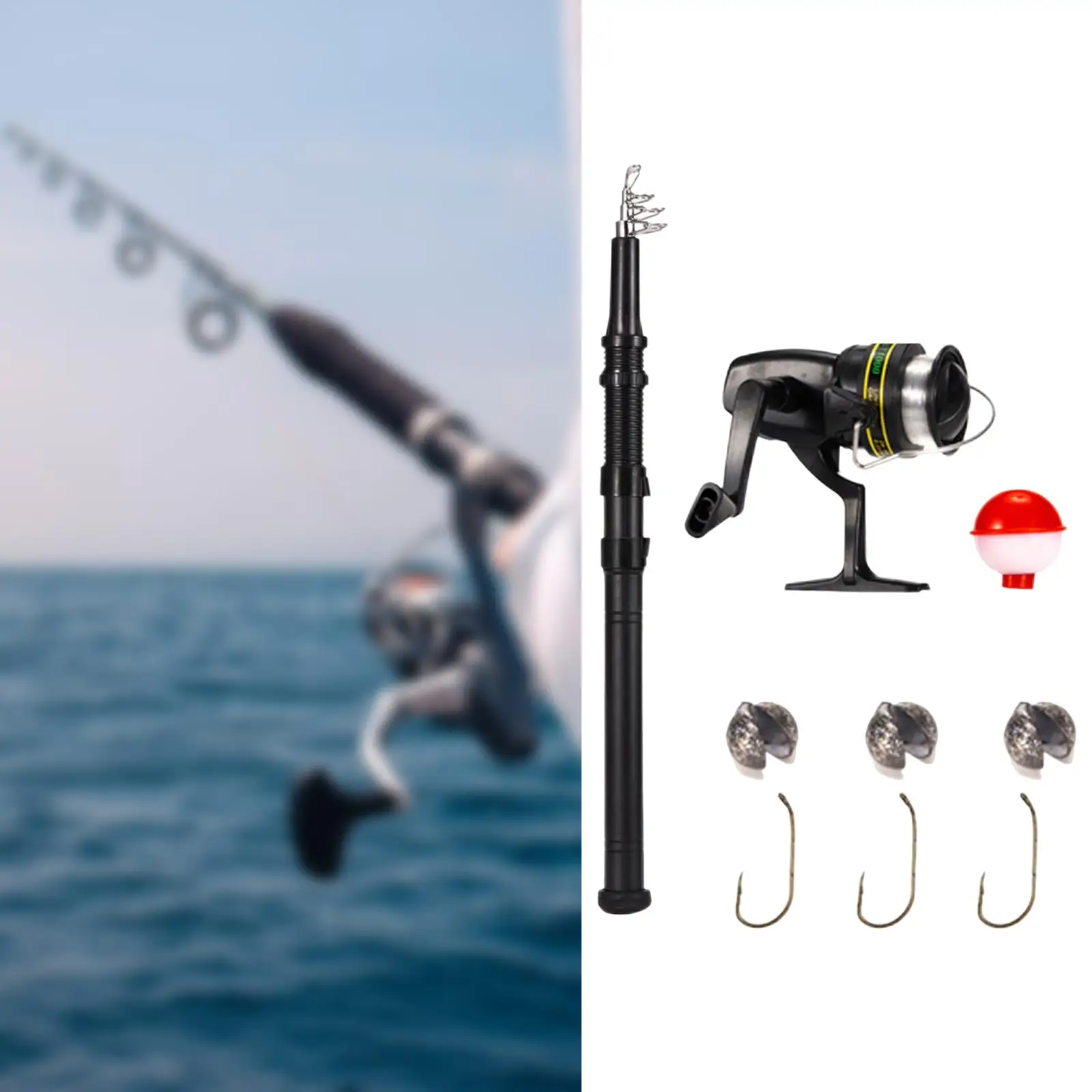 Retractable Reel and Fishing Rod Combo 1.6M and Line Lake Metal Tackle Set for Salmon Carp Fishing Bass Trout Sea Travel