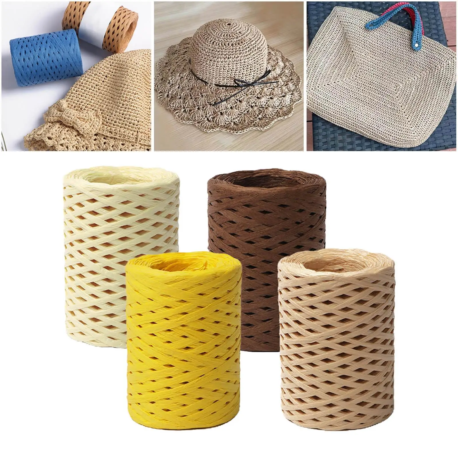 4/6rolls Raffia Paper Yarn Roll Natural Twine for Gift Wrapping Hanging Tags Festival DIY Craft Weaving Crocheting