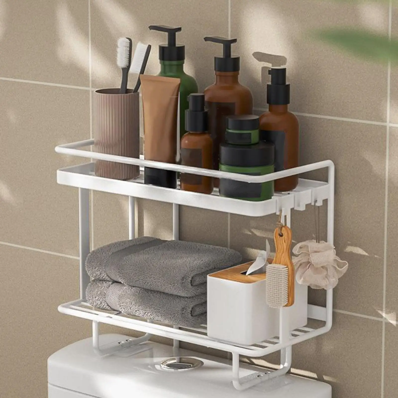 Bathroom Over The Toilet Storage Shelf and 2 Adhesive Drilling