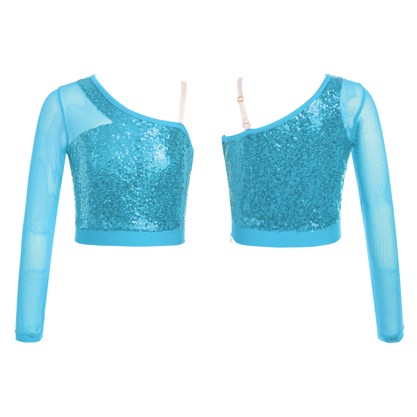 Kinder Mädchen Jazz Dance Tops eine Schulter glänzende Pailletten Crop Top für Ballett gymnastik Skating Stage Performance Dance Wear – Detail 13