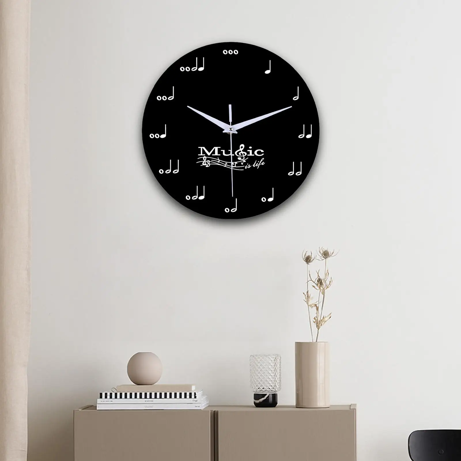 Wall Clock Round Decorative Quiet Creative Hanging Modern Musical Clocks for Kitchen Home Dining Room