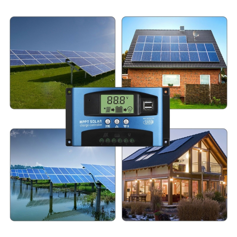 Nombre 2, Controladores solares MPPT 100A 80A 60A 50A 40A 30A Dual USB Display LCD 12V 24V Regulador de painel de célula solar