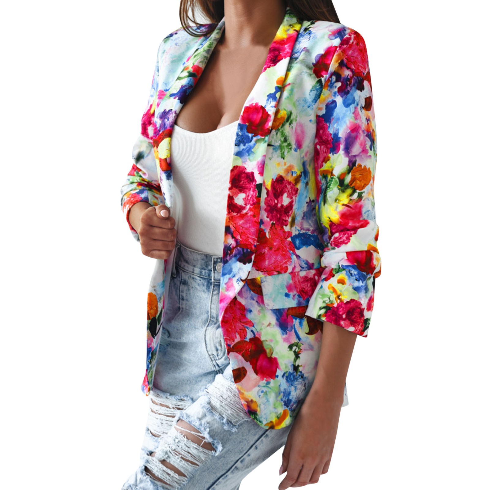 Terno feminino estampado multicolor casual, calças compridas,