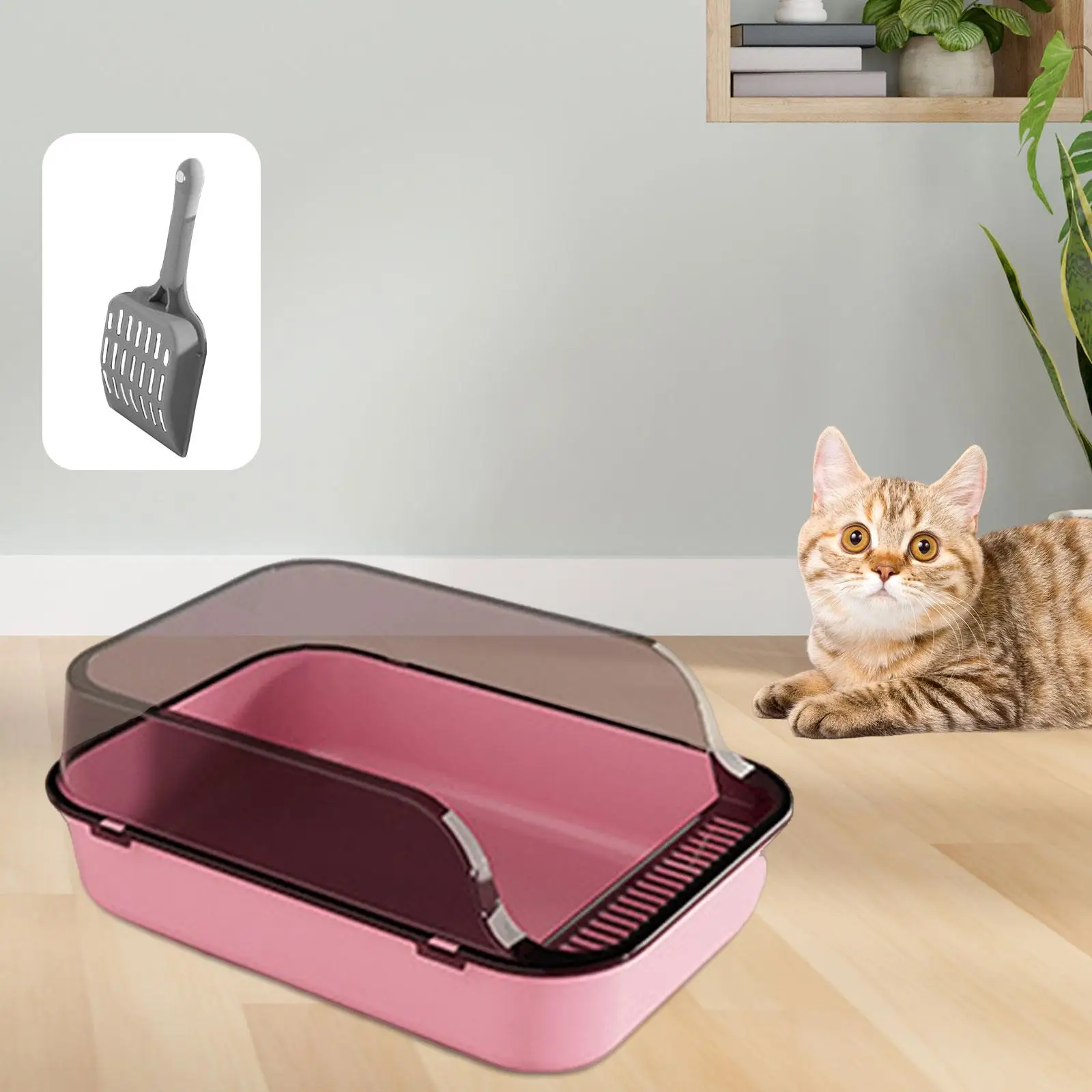 Open Top Cat Litter Box Removable High Sides Splashproof Cat Sandbox Semi Closed
