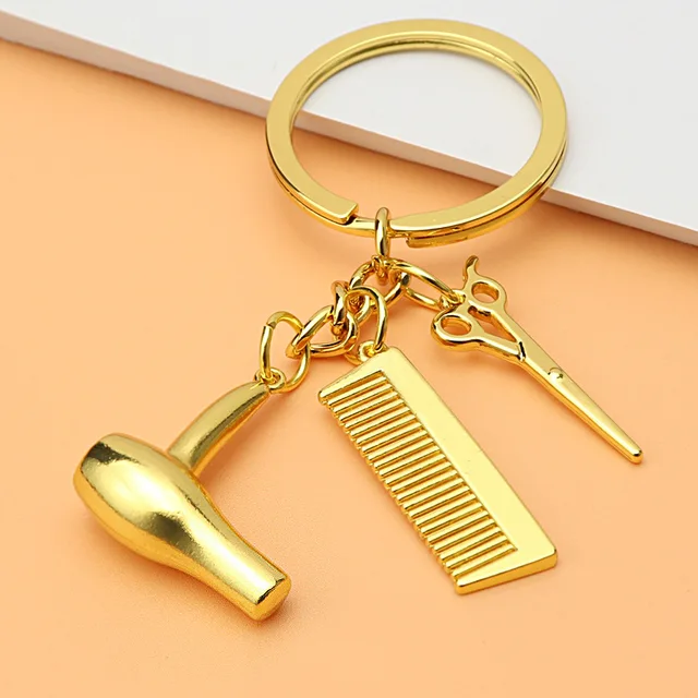  Barber Shop Tools Key Ring Hair Dryer Scissors Comb Pendants  Keychain Key Ring Comb Hair Dryer Keychain Scissors Pendants(gold) : Beauty  & Personal Care