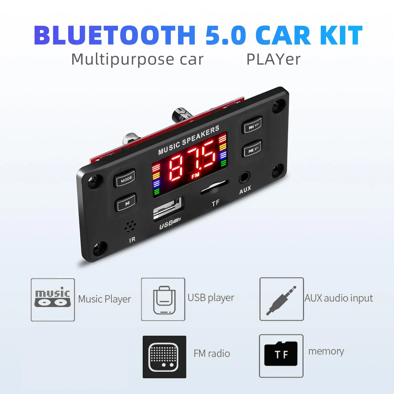 Bluetooth MP3 Board Stereo 87.5-108MHz Memory 7V-24V Power Supply Lossless