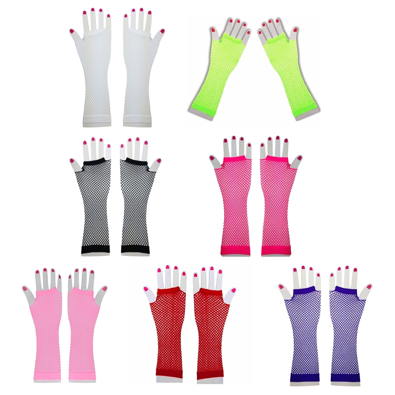 1 paar 80s 90s Kurze Hand Handschuhe Kurze Handschuhe Punk Neon Finger Handschuhe Phantasie Kleid Zubehör für kostüm Party DXAA – Detail 3