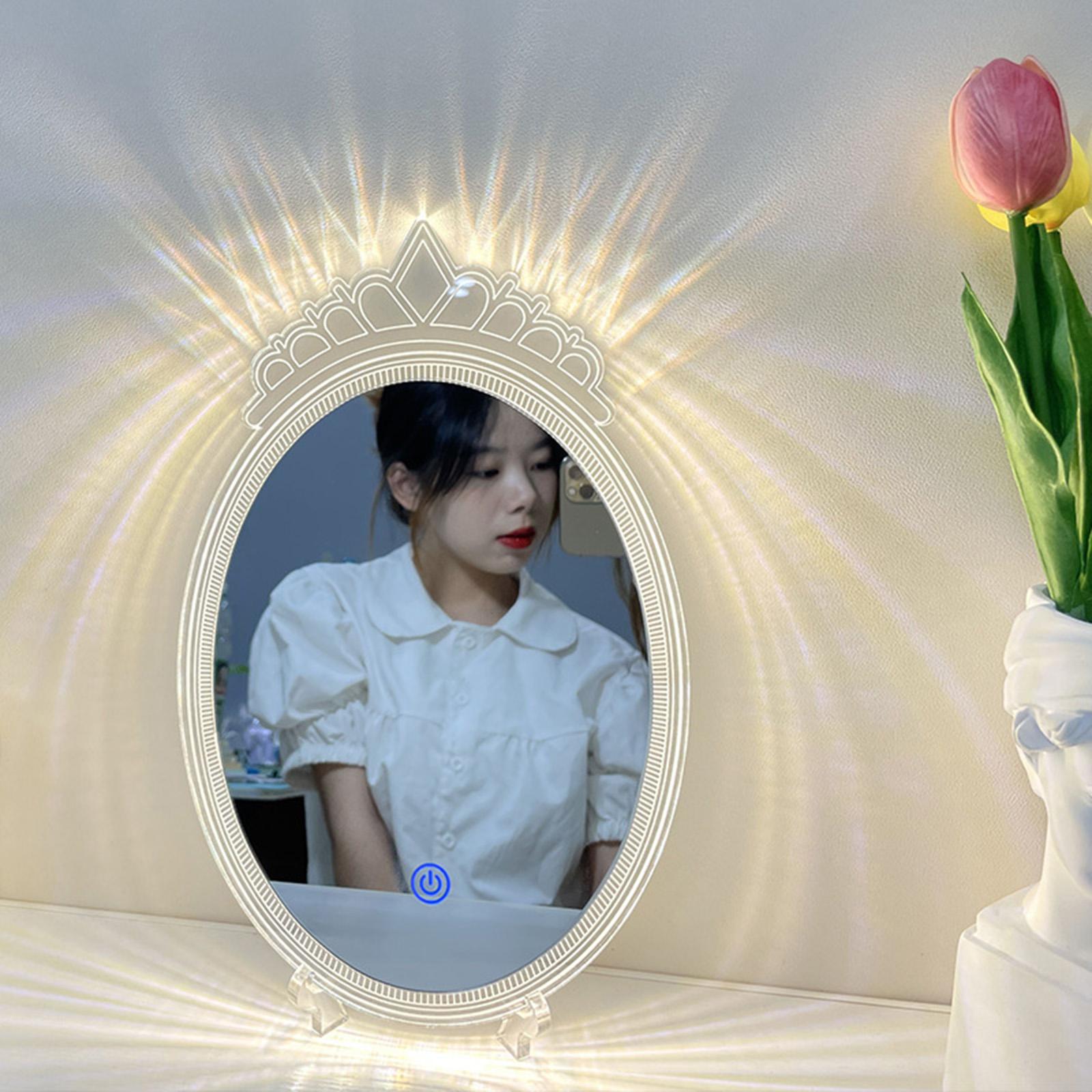 LED Lighted Makeup Mirror Stepping Dimming Desktop 3 Color Lighting Decorative