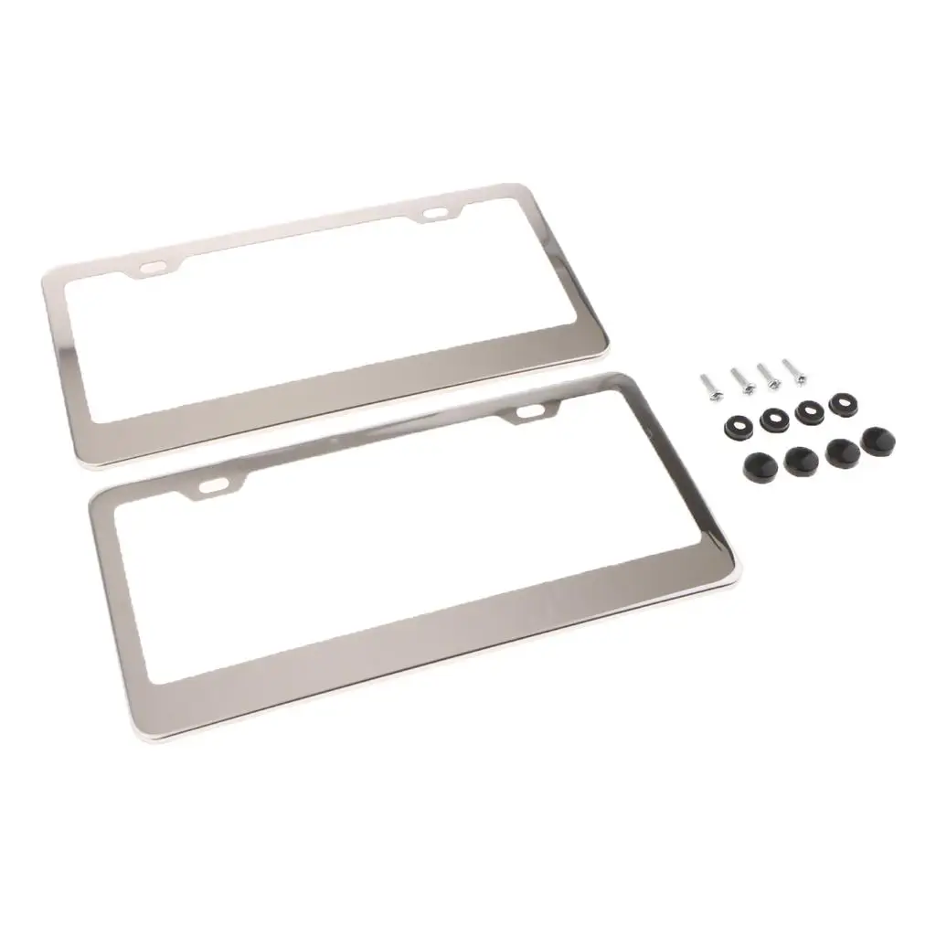 2 Pieces 2Holes Stainless Steel Polish License Plate  and Screws