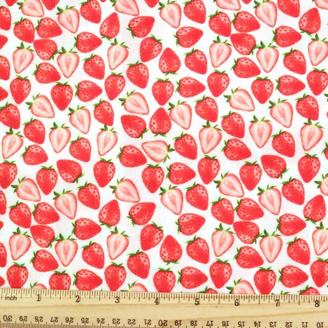 Strawberries Fabric, Cotton Fabric, Fruit Fabric, Dots Fabric, Red Fabric,  Fabric by the Yard, Light Pink Fabric, Seeds Fabric, Stems Fabric -   Israel