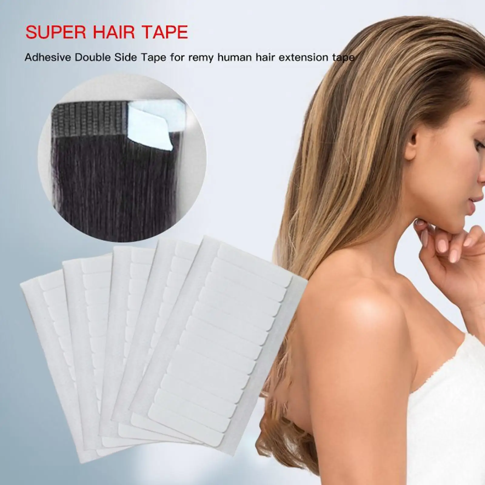 60 Tabs Hair Extension Tape Tabs, Double Side Hair Tape, for Toupees Straight Strip
