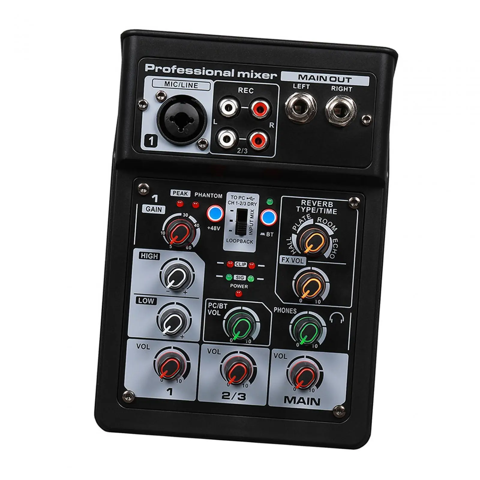 DJ Audio Mixer DJ Controller Processor Reverb USB Bluetooth Stereo Mixer for Live Streaming KTV Content Creators Sound Card