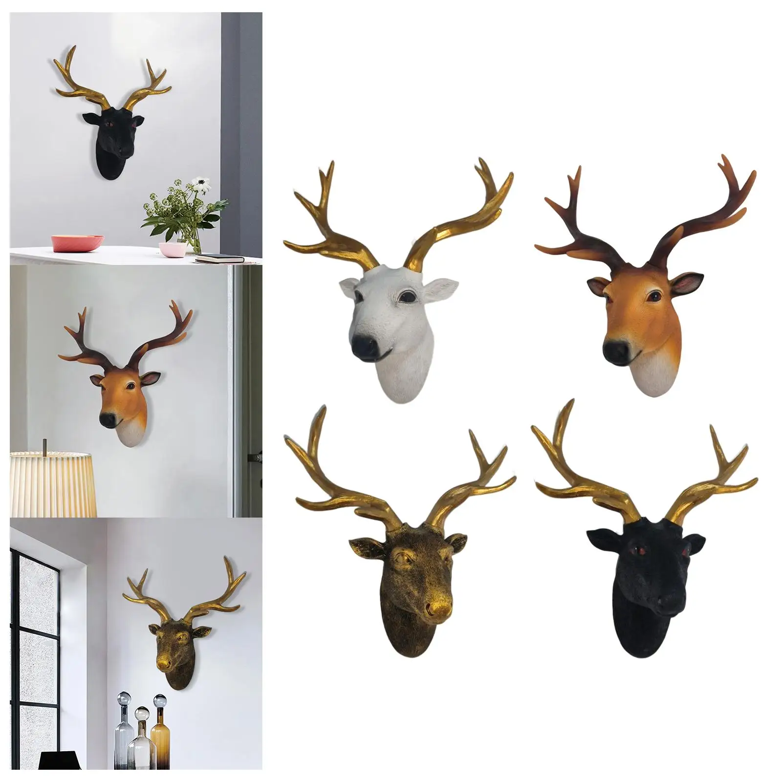 Wall Mounted Deer Head Animal Crafts for Living Room Home Farmhouse Bedroom Decor