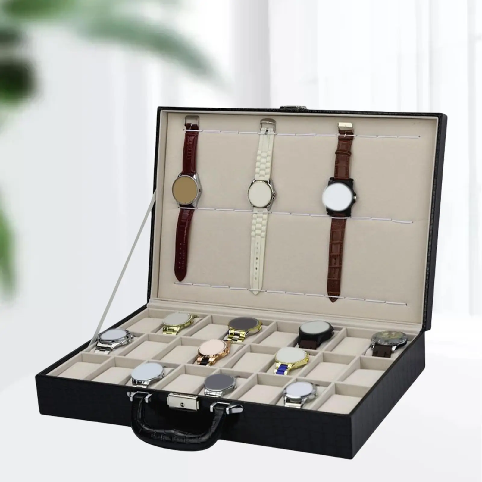 36 Slot Watch Box, Gifts W/Sturdy Hinges Watches Organizer, Watch Collection, Watch Display Case