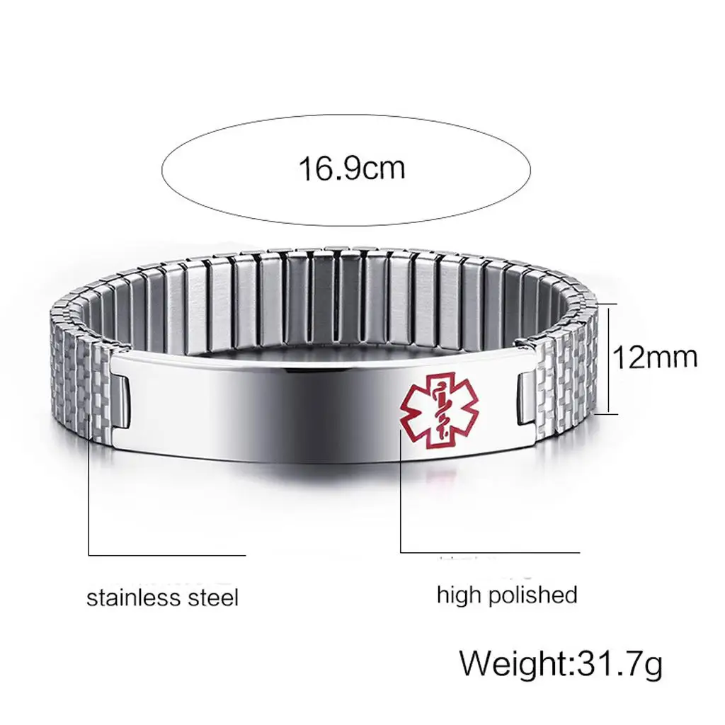 12mm Stainless Steel Chain Medical Alert ID Bracelet Hand Chain Bangle