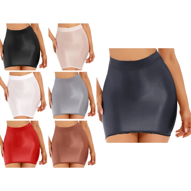Womens Solid Color Stretchy High Waist Miniskirt Ladies Glossy Bodycon  Pencil Skirt for Party Club Music Festival Clubwear - AliExpress