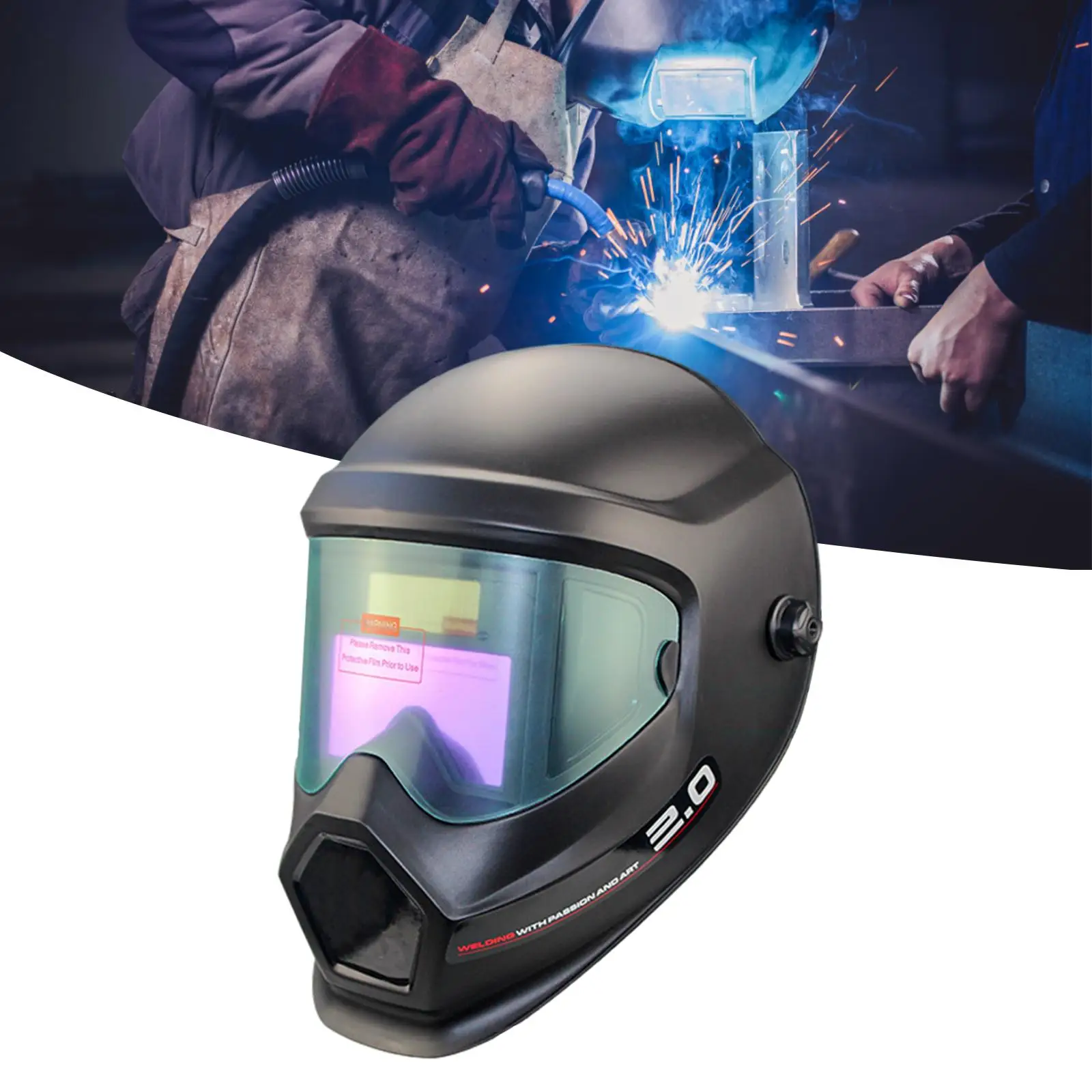 Solar Powered Welding Helmet Wide Shade 9-13 Eye Shield Protect Welder Mask, 2 Arc Sensor