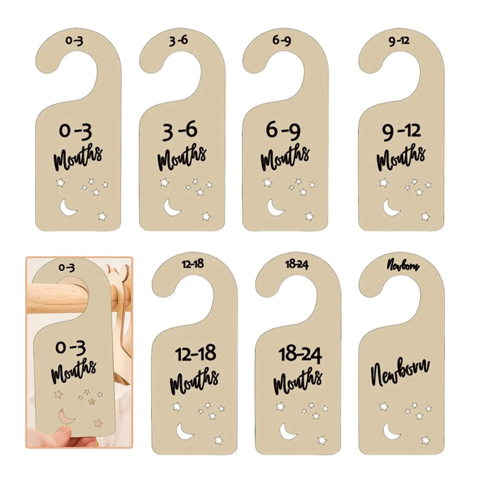 7Pcs Wooden Baby Clothes Organizers Newborn to 24 Month Hanger Universal Baby Closet Dividers for Bedroom Birthday Closet