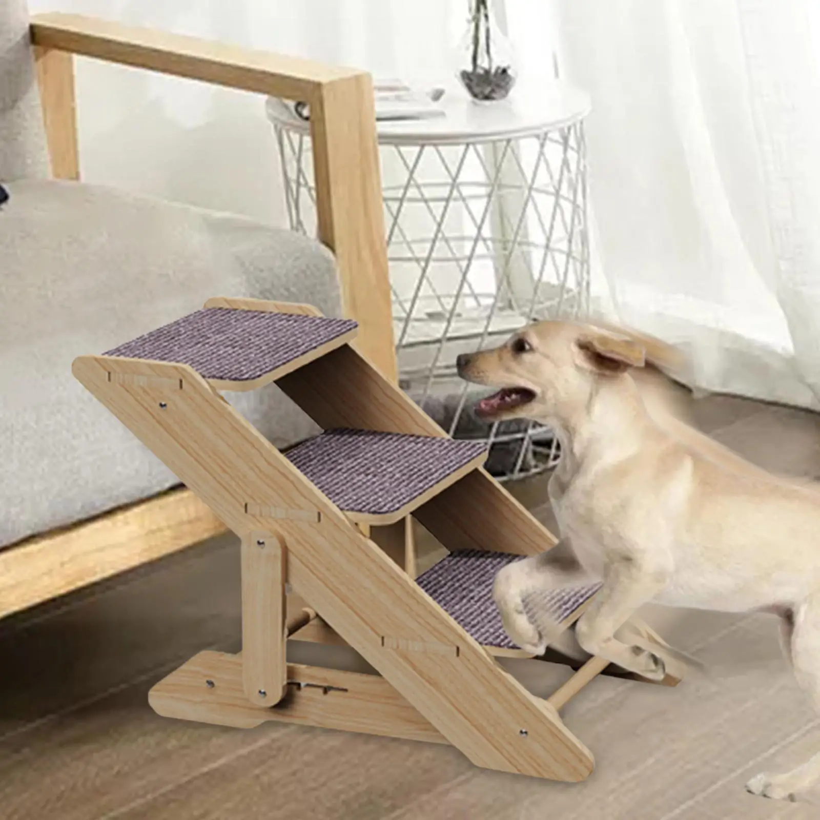 Dog Stairs Ladder 3 Steps Dog Ramp Adjustable Height for Older Cats Soft Accessories Cat Stairs Dog Steps for Sofa Couch Home