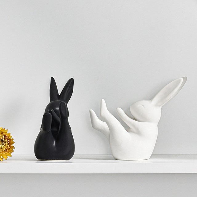 Yoga Rabbit Desktop Ornament Cute Ceramic Model Art Craft Home