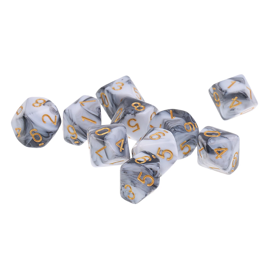 10x Polyhedral Dice D10 Acrylic Dice for Board Games Dnd Toy Mtg Rpg
