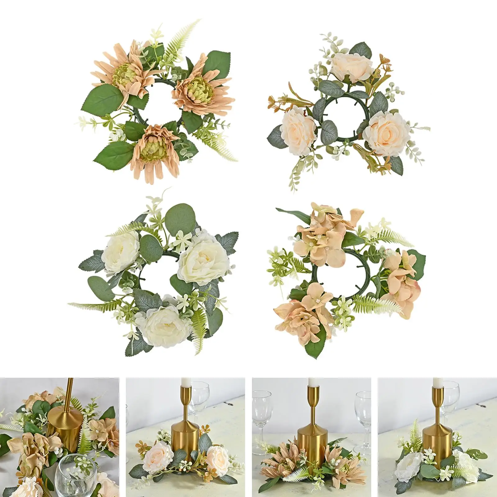 Candle Rings Wreaths Silk Flower Candle Rings for Home Dining Room Decor