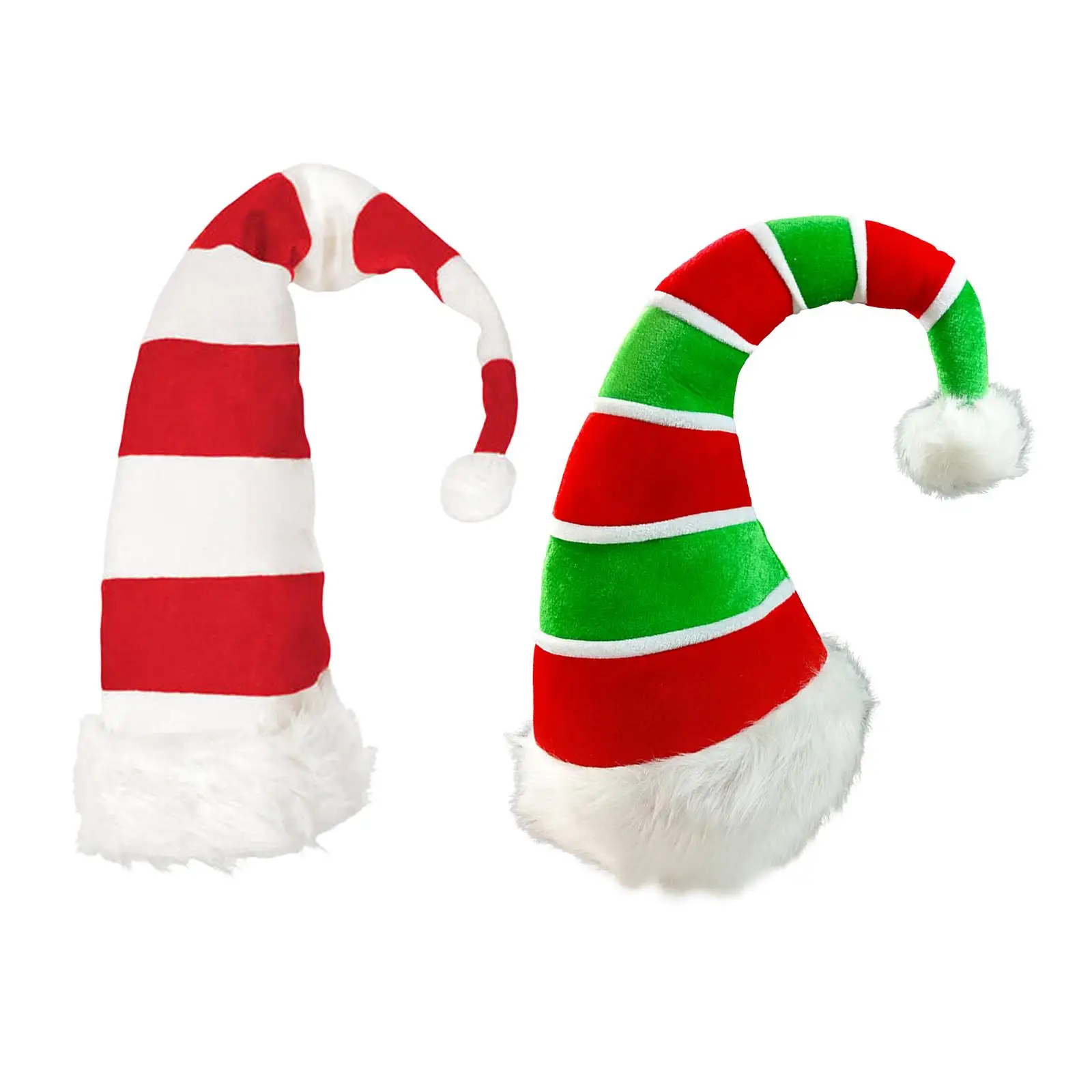 Long Christmas Hat Headwear Prop Decorative Soft Plush Xmas Holiday Hat Warm Striped Santa Hat for Carnival Festive Fancy Dress