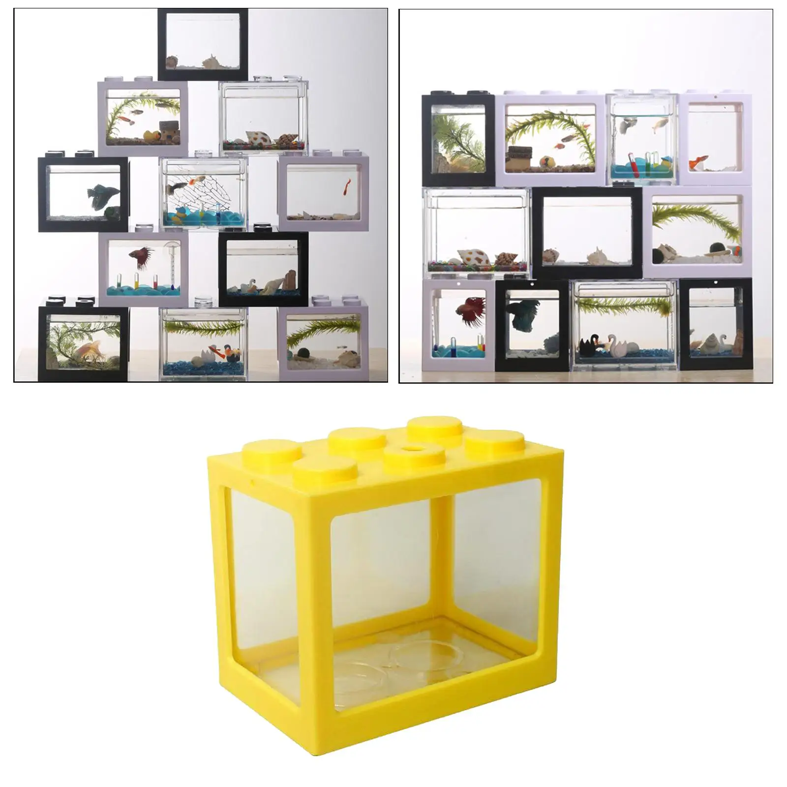 Mini Fish Tank Desktop Micro-Landscape Fish Tank Aquarium Stackable Building Blocks Superimposed Small Reptile Pet Box Decor