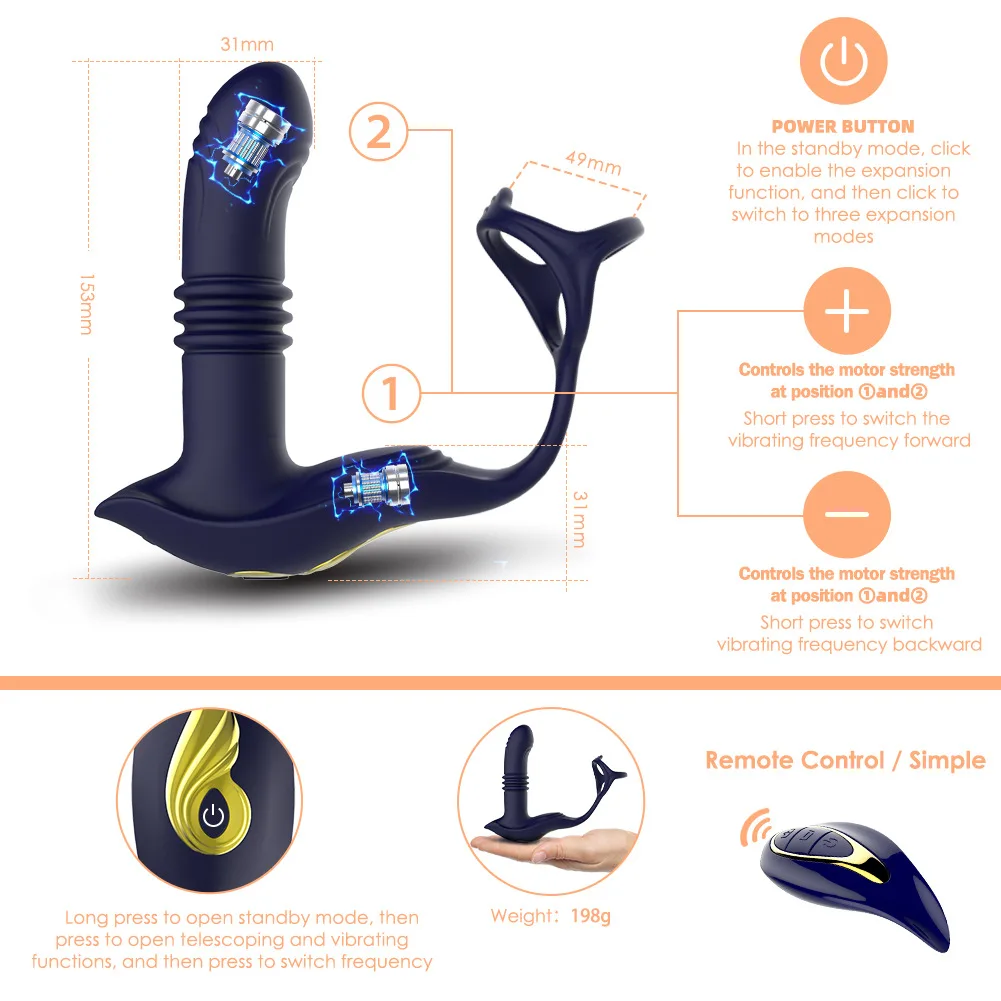 Male Thrusting Anal Vibrator Prostate Massager Penis Ring Remote Control Butt Plug Delay Ejaculation Lock Cockring Mens Sex Toy Se6ab319b416e45158d08a5cb89757687d