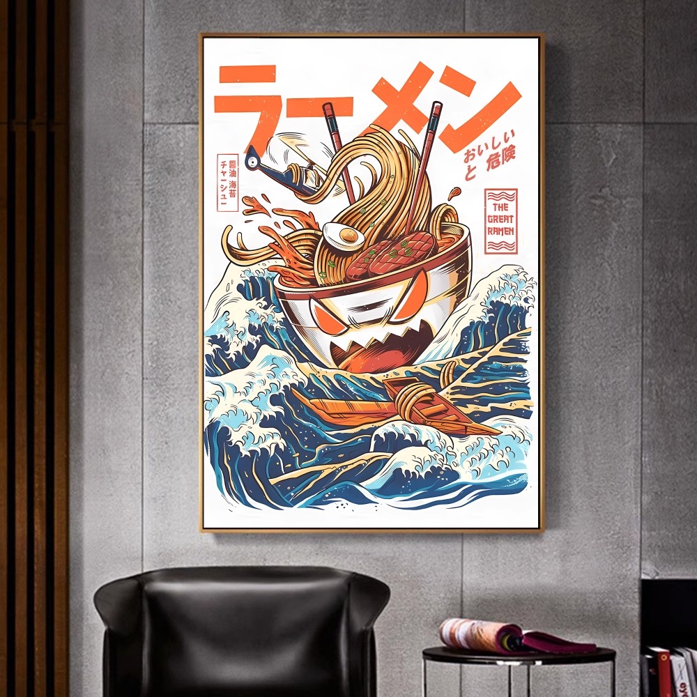 Japanese Ramen Painting Animal Cat Cartoon Classic Movie Posters Fancy Wall Sticker for Room Bar Decoration Room Wall Decor