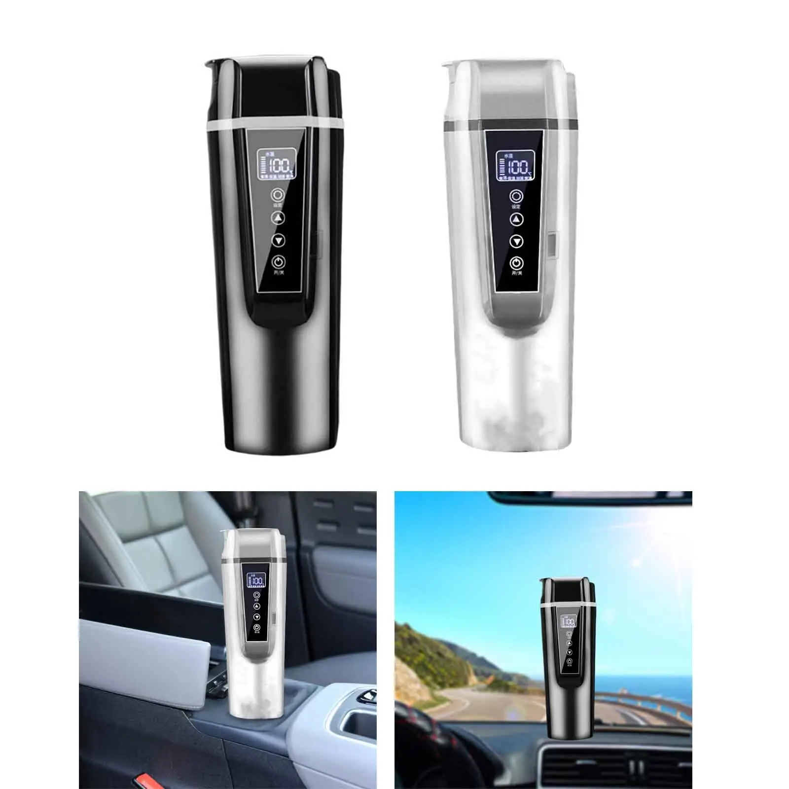 Portable Car Kettle Heater Digital Display Fast Boiling Touch Control Winter Kettle for Boat Travel Car Coffee Milk