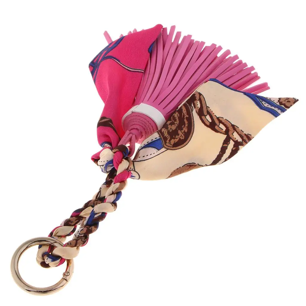 Women Leather Tassel Keychain Key Chain Tassel Design Silk Scarf Leather Key for Keychain Crafts