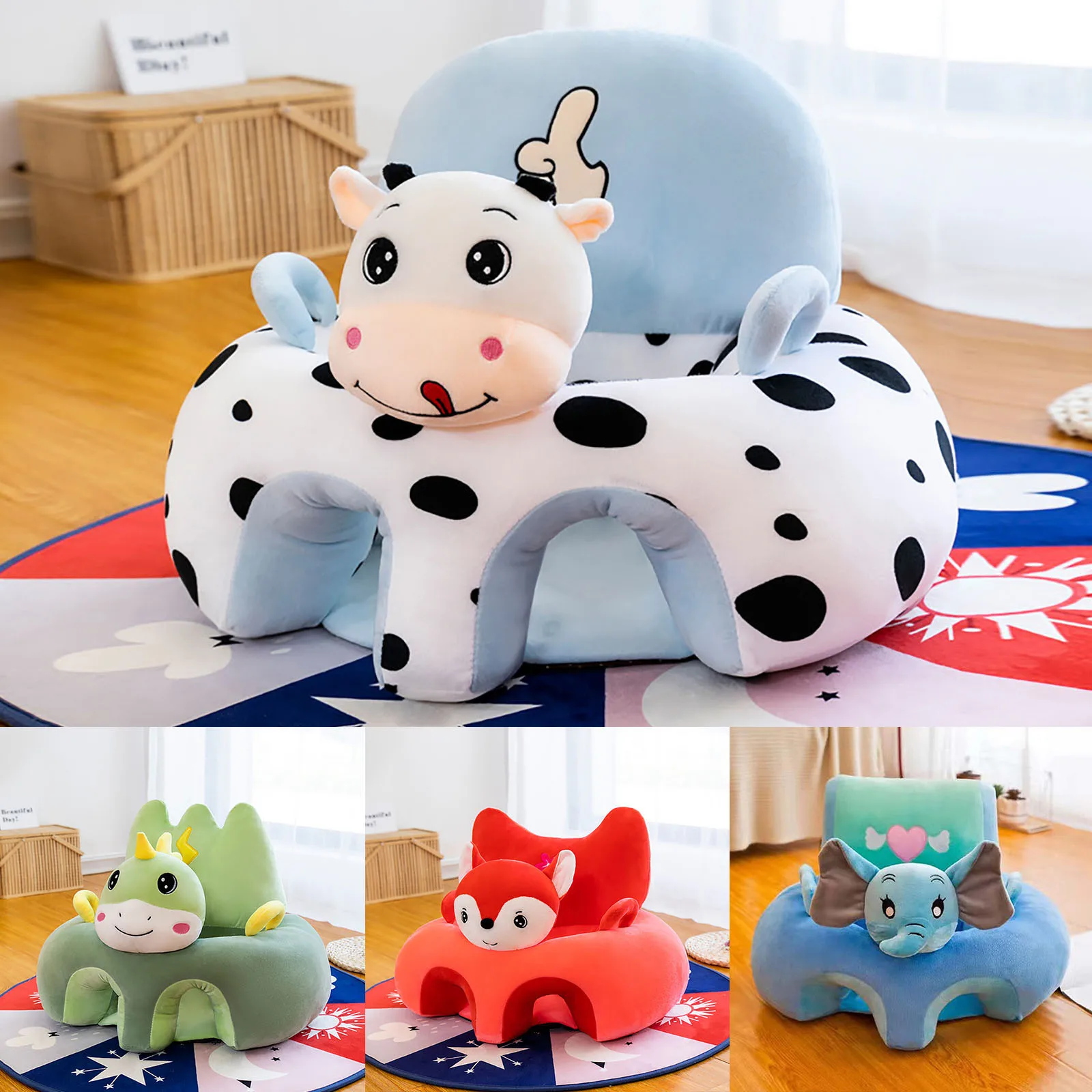 Learning to Sit Cushion Seats for 6-16 Months Infants,Purple Husky vocheer Baby Sofa Support Sitting Chair,Cute Cartoon Animal Baby Chair 