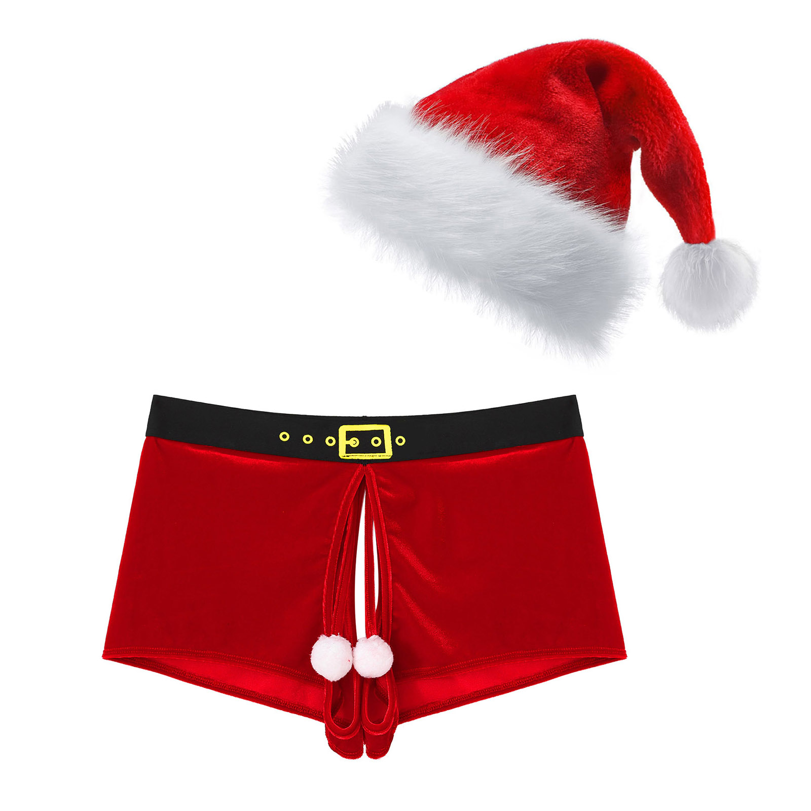Männer Weihnachten Kostüm Sexy Dessous Set Elastischer Bund Santa Claus Boxer Briefs Shorts mit Hut Karneval Weihnachten Party Clubwear – Detail 29