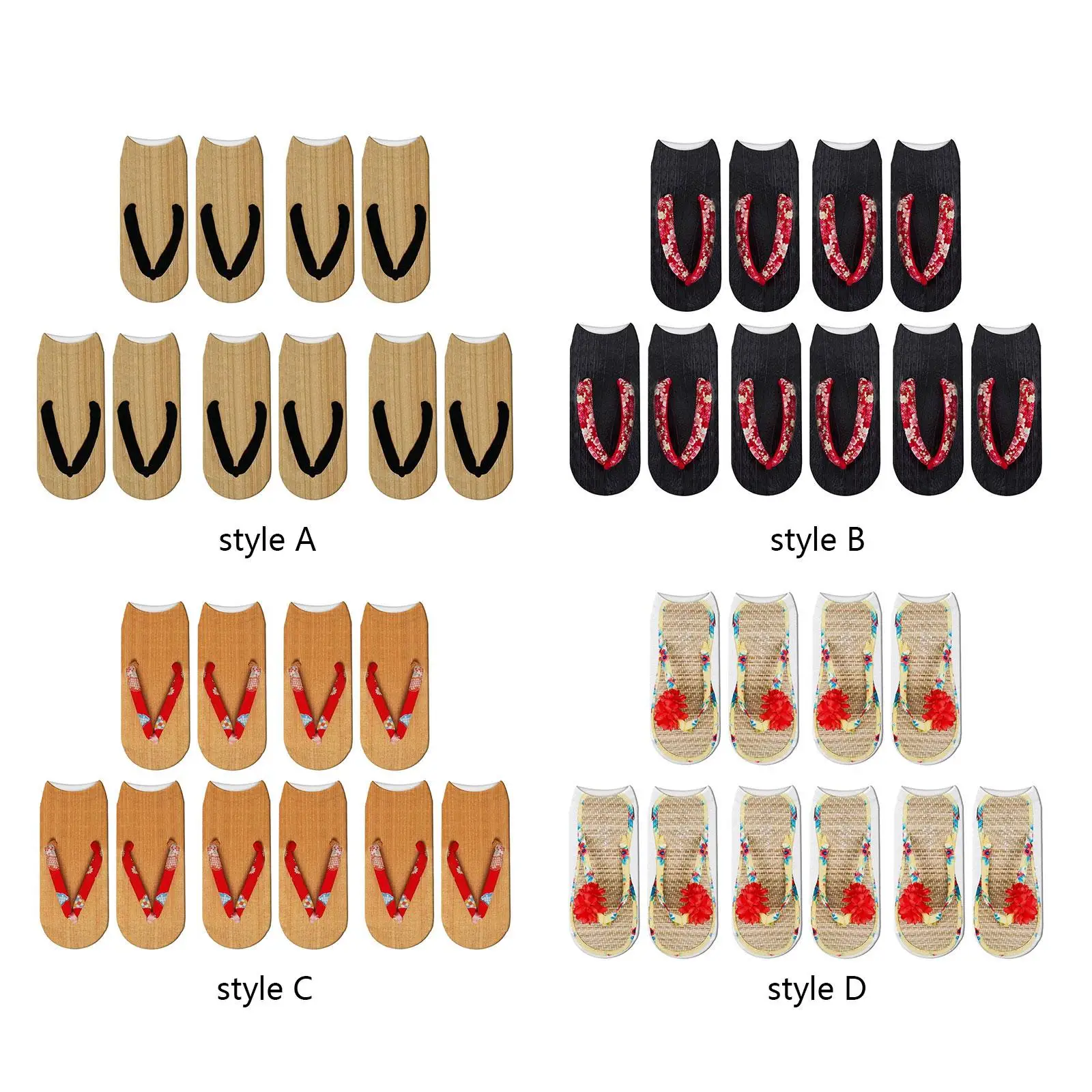 5 Pairs Flip Flop Print Socks Funny Stocking Short Sock No Show 3D Pattern Socks Low Ankle Socks for Women Girls Christmas