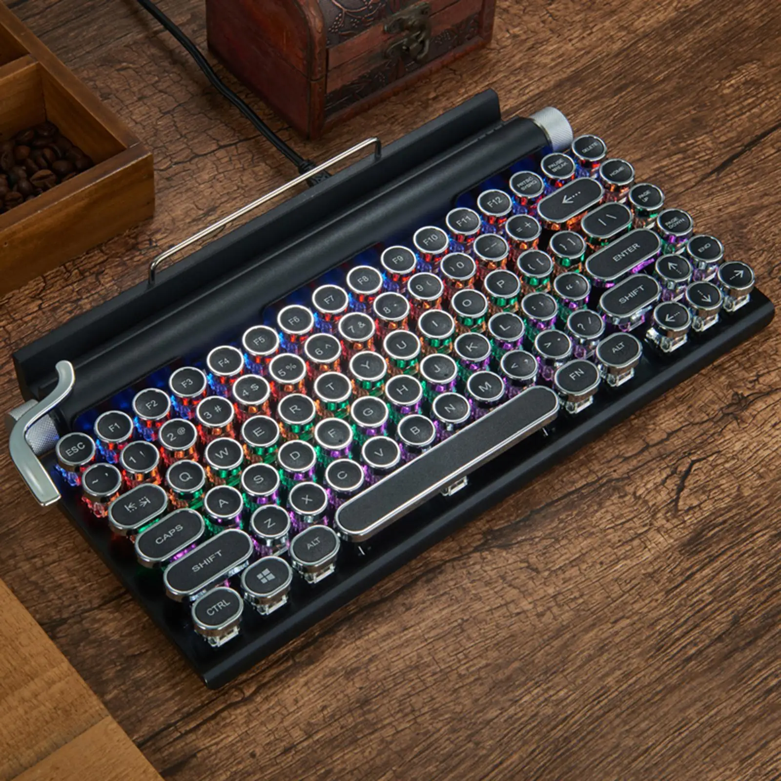 Retro Mechanical Keyboard 83 Keys BT with Backlit RGB LED Wireless Keyboard for Tablets