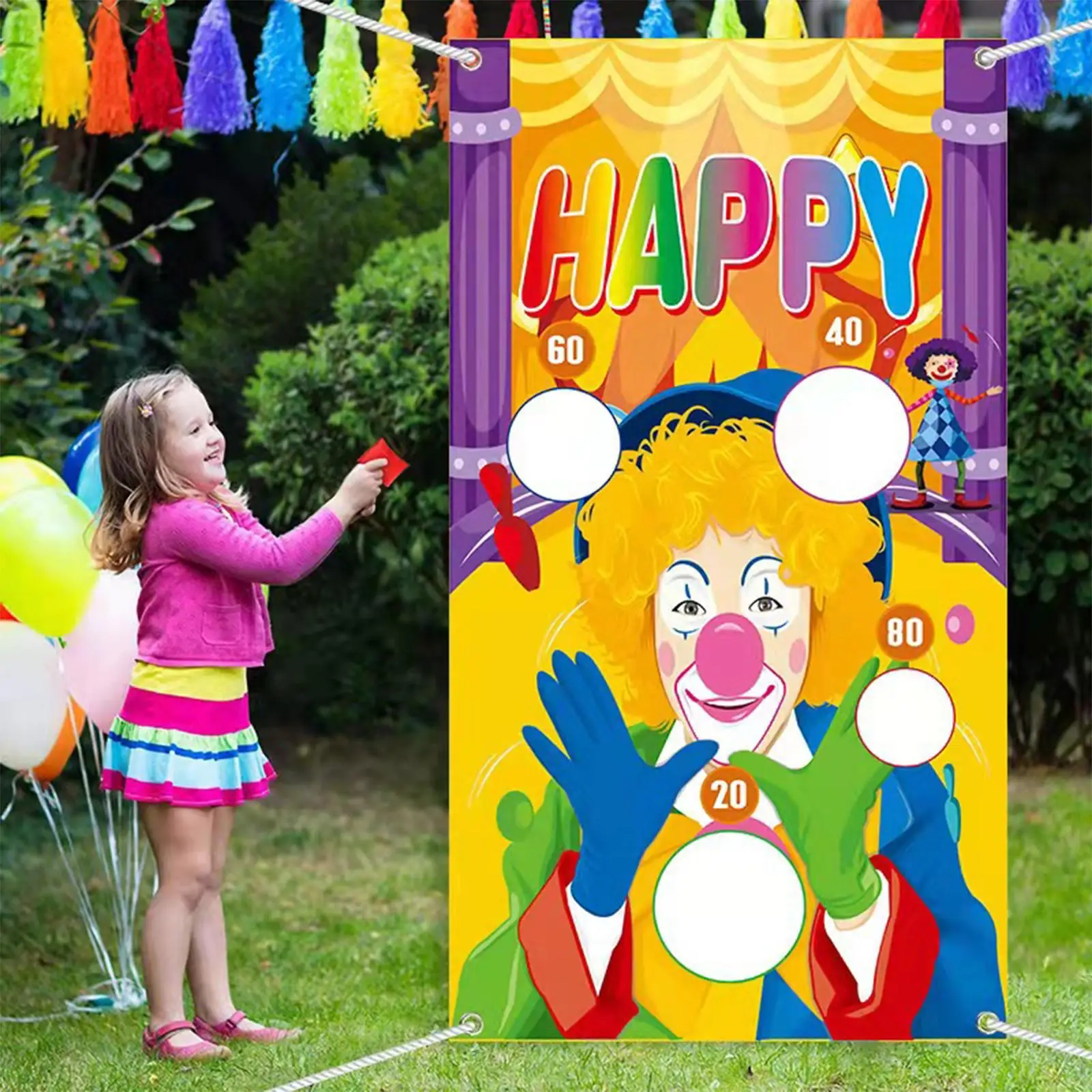 Hanging Throwing Game Banner 75x135cm Large with 1PC Sandbag, 1PC 4M Rope Toss Game Banner for Carnival Games  Party Favors