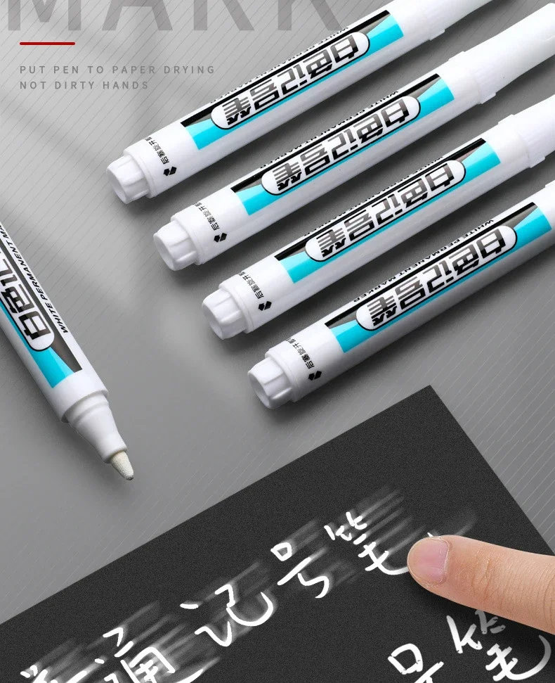0.7/1.0/2.5MM White Marker Pens Oily Waterproof Permanent Paint Markers For Wood Plastic Leather Glass Stone Metal Art Supplies