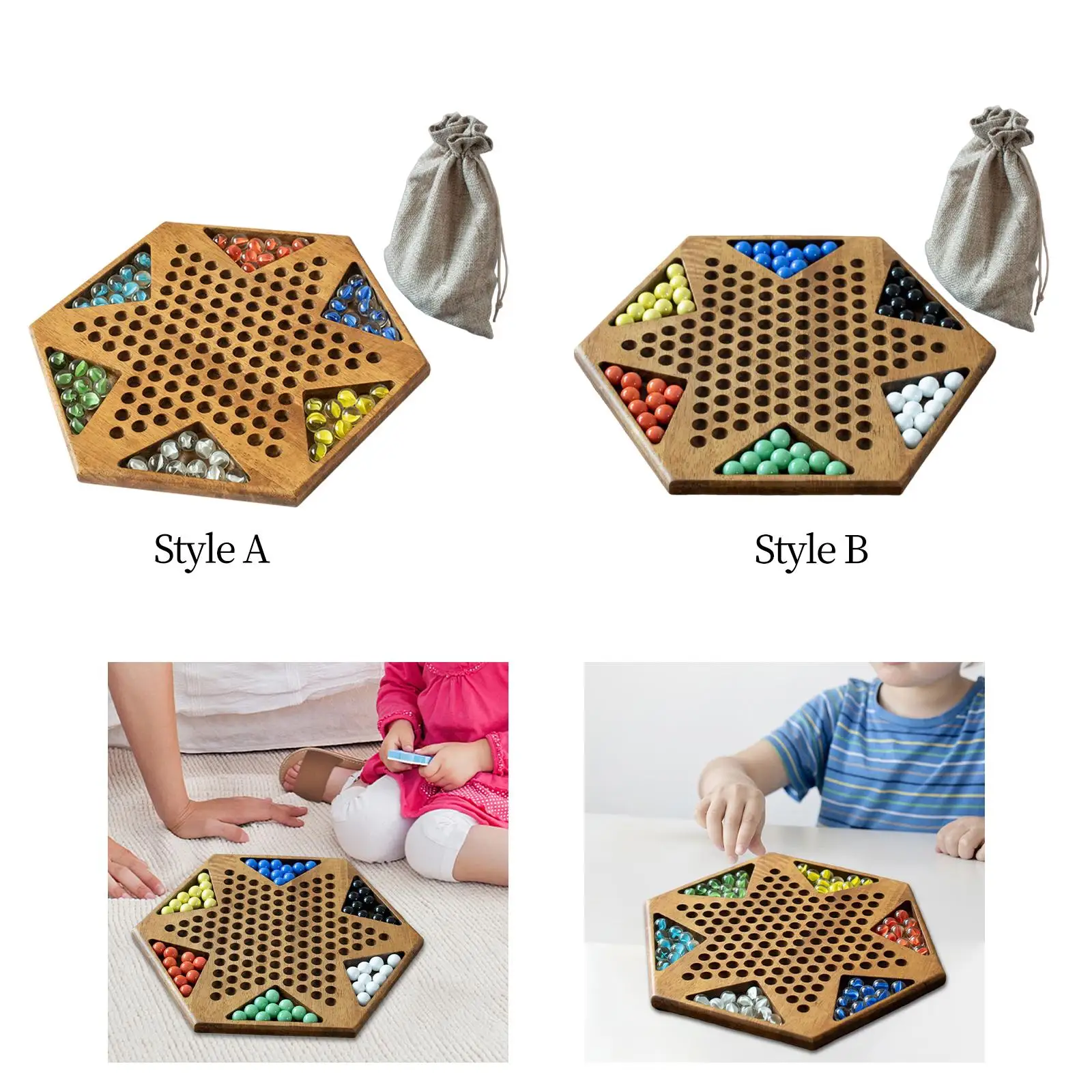 Wooden Chinese Checkers Game Educational Learning Toy with Storage Bag Game for Kids Children