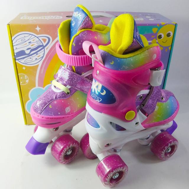 Children's Outdoor Sports Skates Cartoon Rainbow Girl Children's Double Row Roller  Skates PVC Roller Skates Big Four Wheels