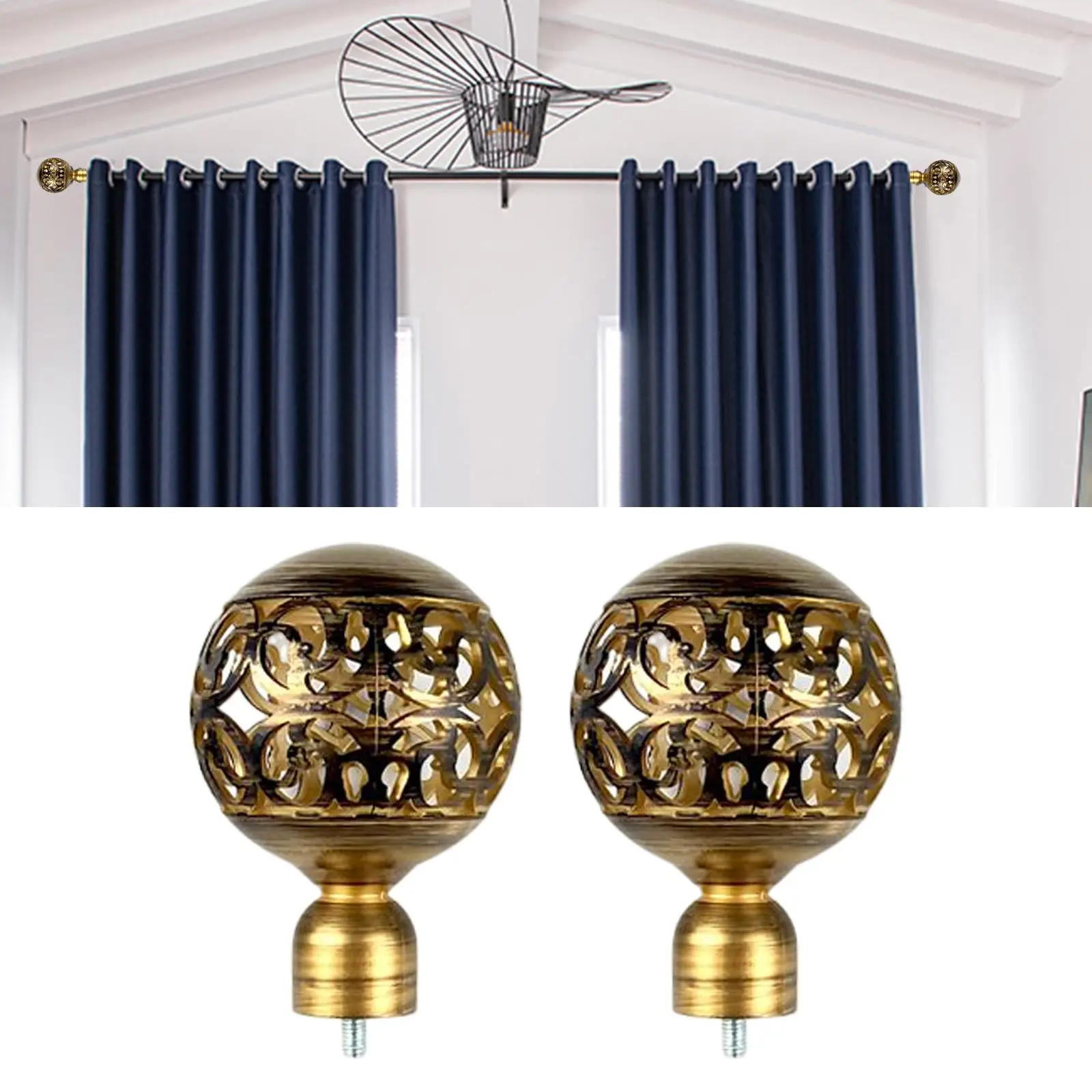 2x Hollow Curtain Rod Finials 3/4 inch Diameter Hardware Decorative Vintage Drapery Rod Finials for Living Room Bathroom