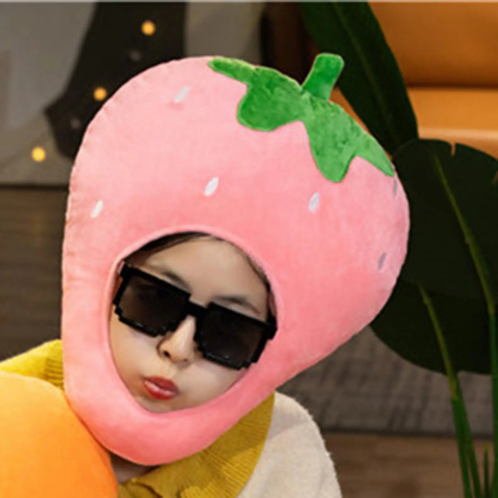 Soft Strawberry Hat Decorative Photo Props Durable Head Cover Headband Headwear for Women Men Adults Carnival Halloween