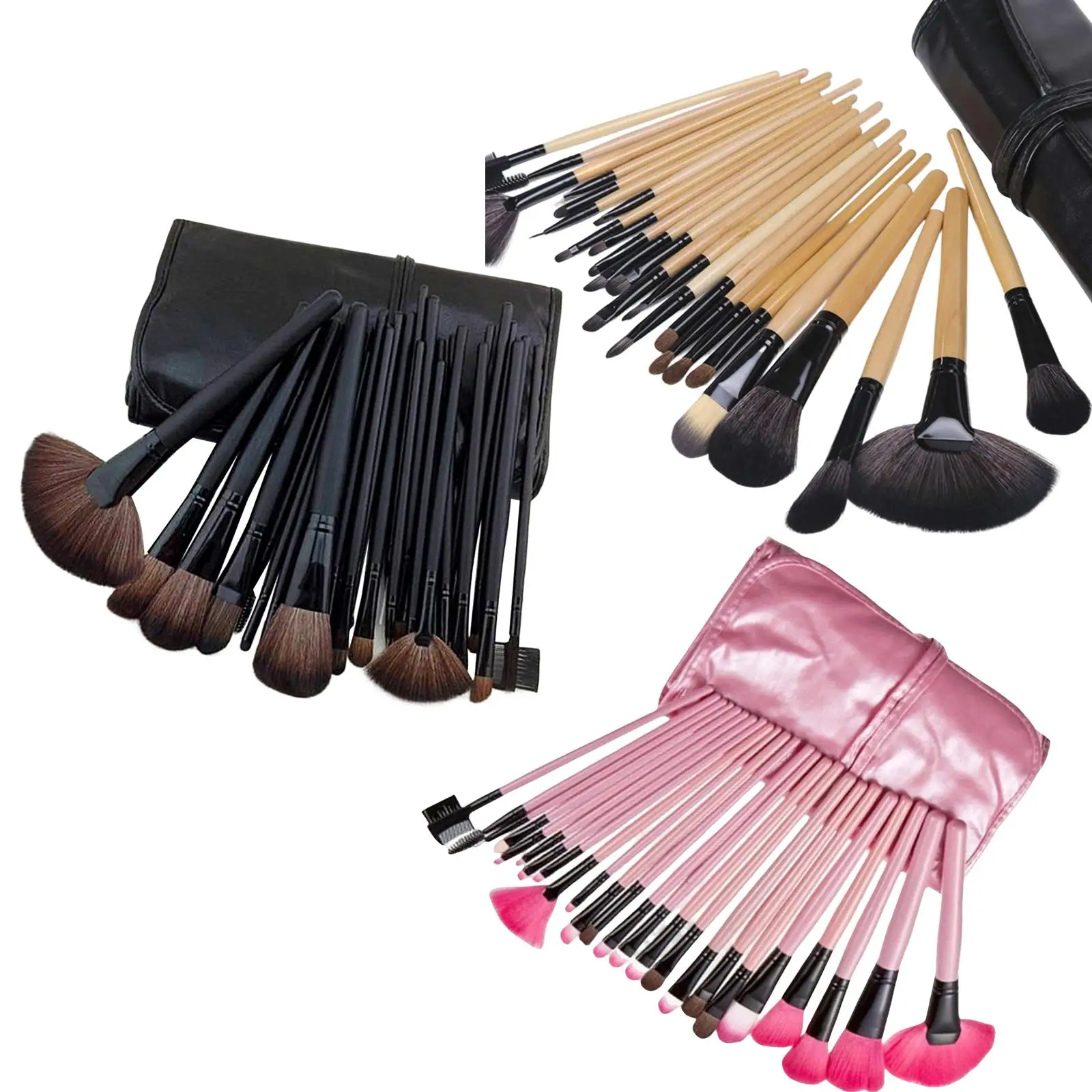 24Pcs Makeup Brush Set Shadows Brush Foundation Brush with Roller Bag Cosmetics Brushes Synthetic Fiber Bristles Girls Gifts