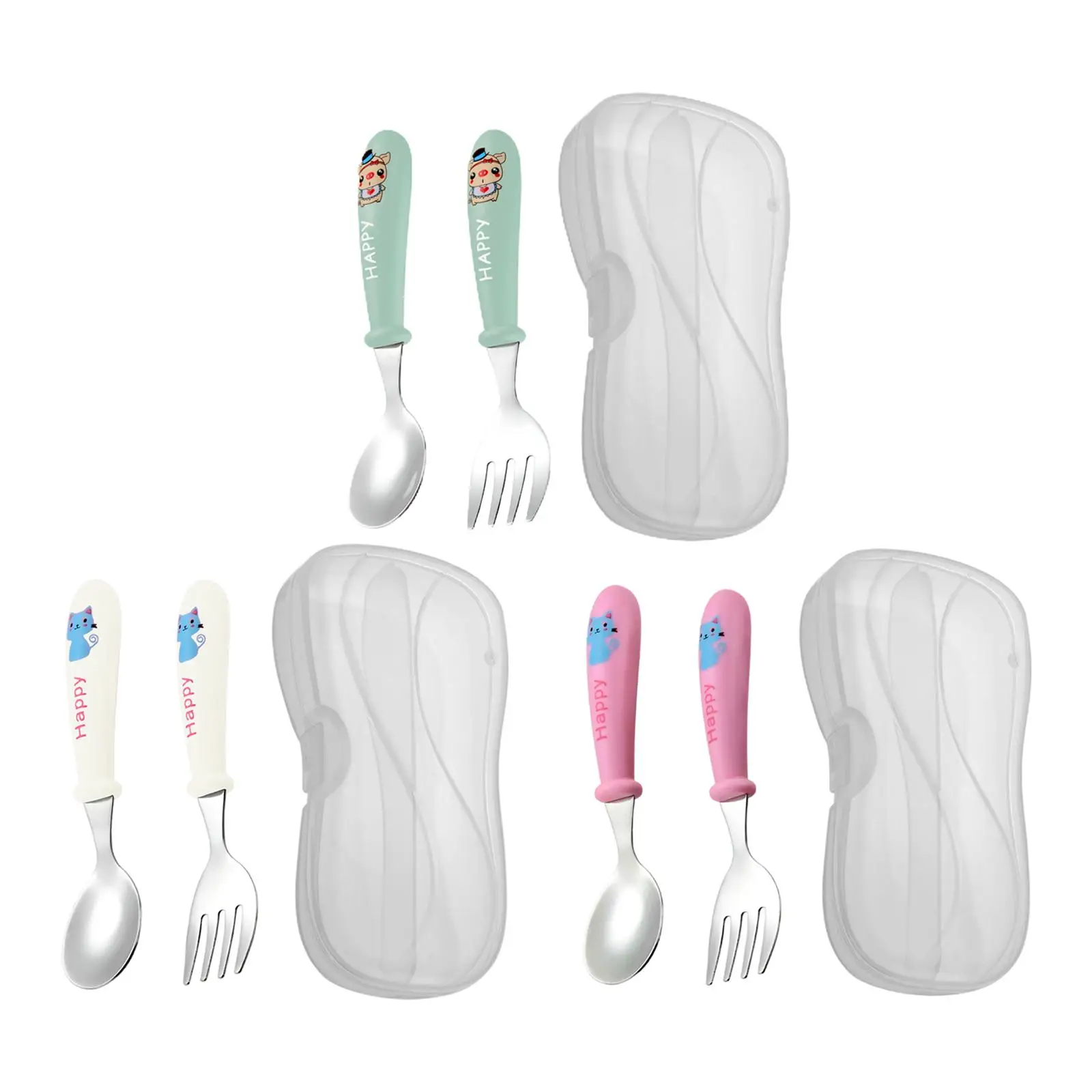 Stainless Steel Spoon Fork Set with Box Dinnerware 2 Pieces Kids Tableware for Travel Baby