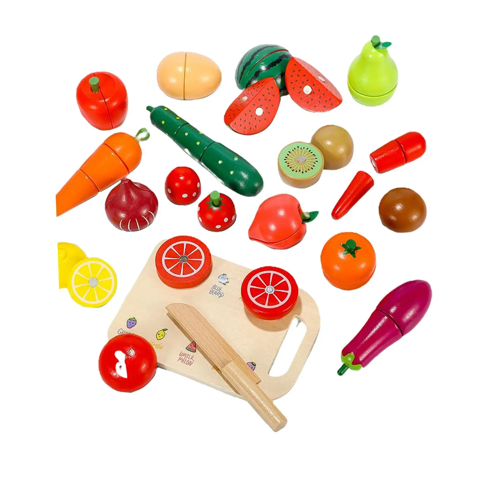Toddlers Wooden Cutting Fruit and Vegetable Toy Early Development Colorful for 3, 4, 5, 6 Year Old Easily Store Gift Educational