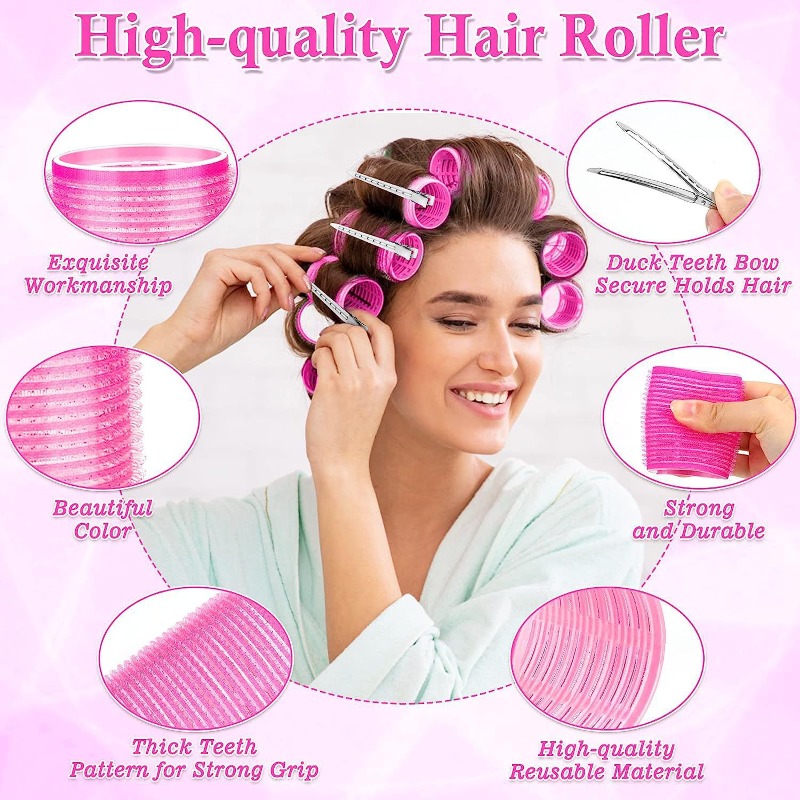 Description Picture 3 of itemBlack Self Grip Hair Rollers with Clips Heatless Hair Curlers No Heat Hair Bangs Volume Hook & Loop Styling Tools