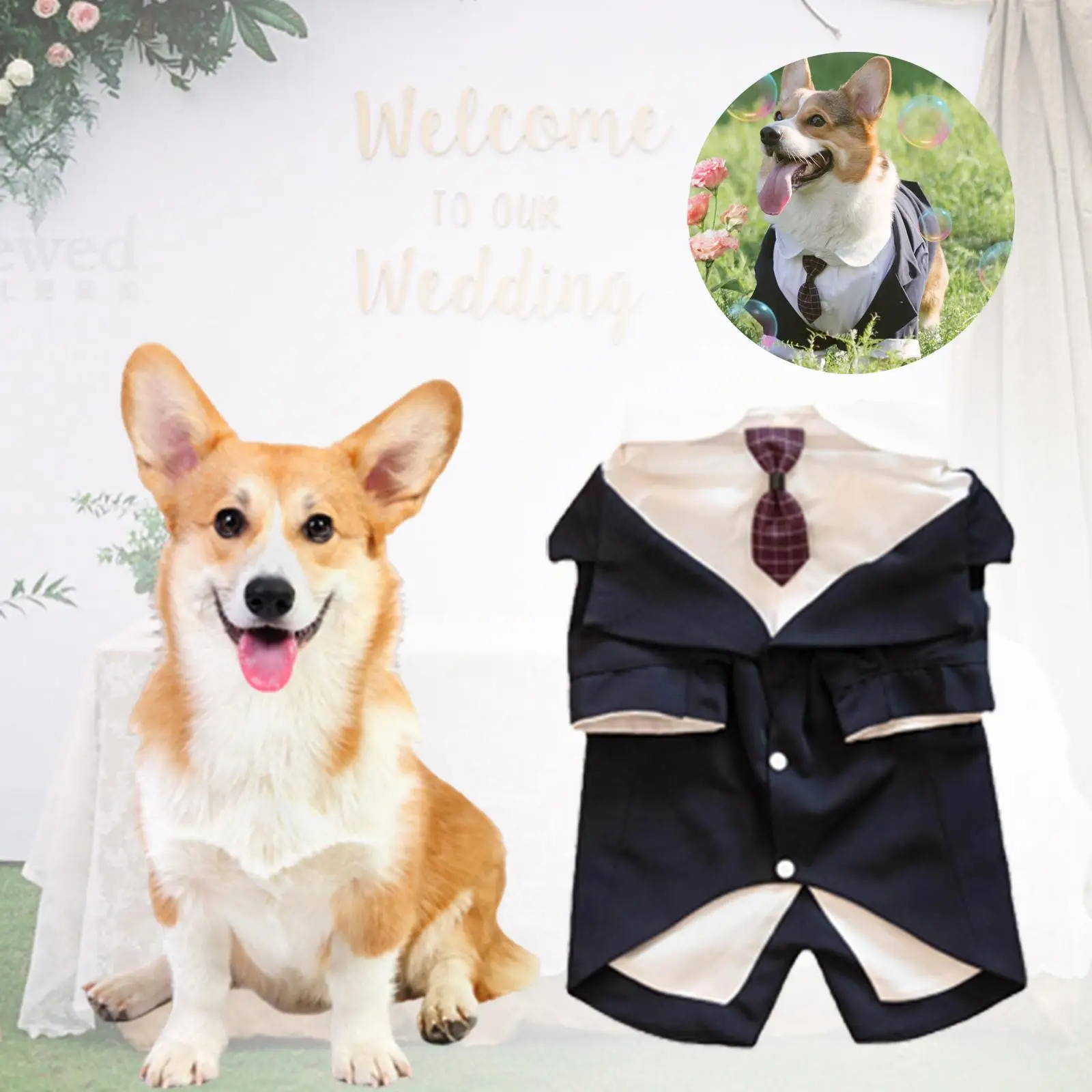 Dog Suit and Bandana Set Bow Tie Shirt Dog Wedding Party Suit Elegant Dog Tuxedo for Halloween Wedding Cosplay Birthday