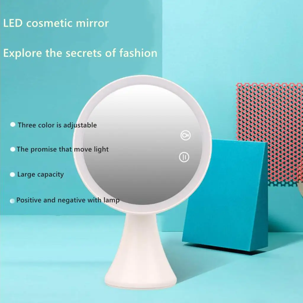LED Makeup  USB Charging Dimming Portable Tabletop Illuminated Round  Rotating  with 3 Colors Lighting Cosmetic 