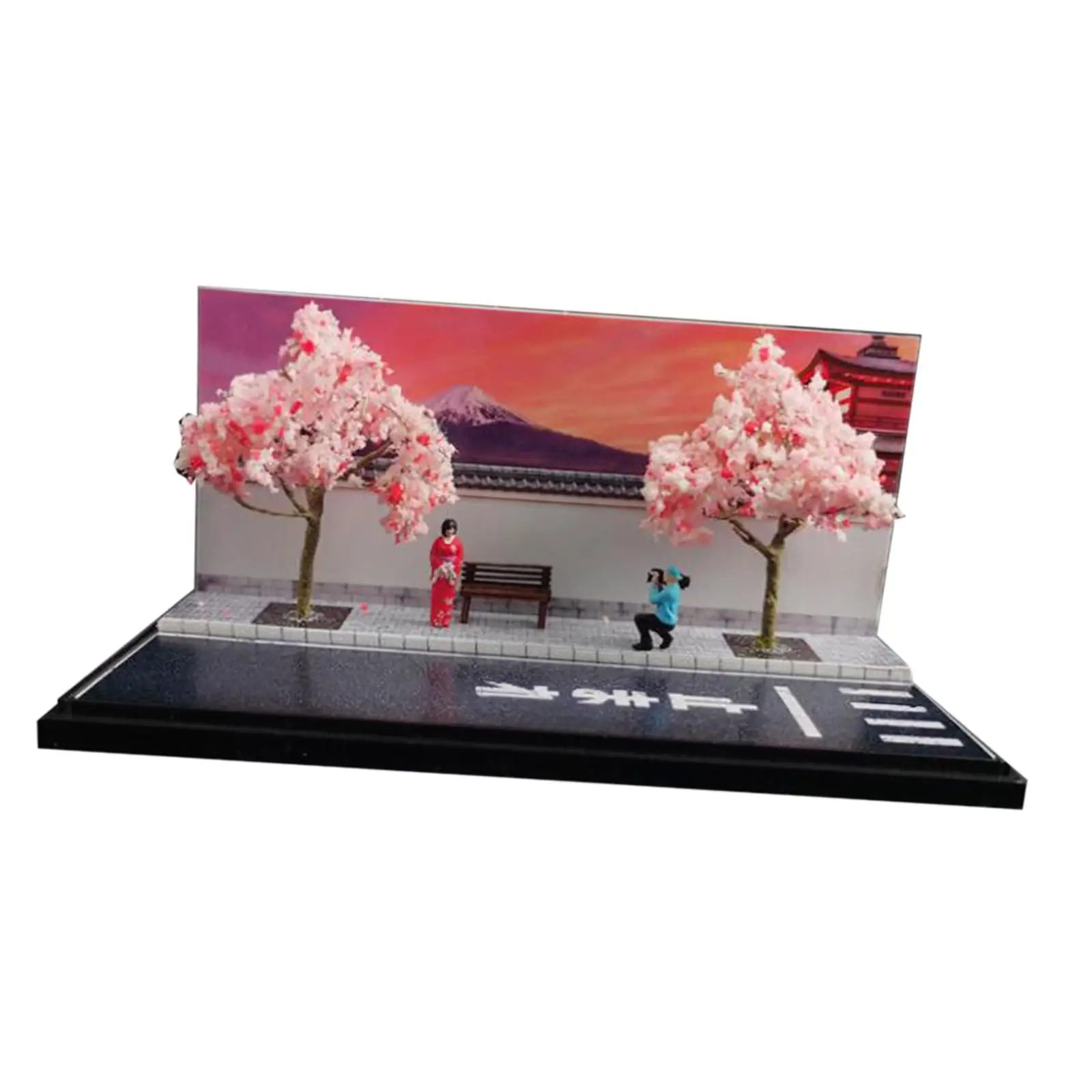 1:64 Background Diorama Scenery with People Figures Trees Bench S Scale Fairy Garden Train Railway Sand Table Layout Decoration